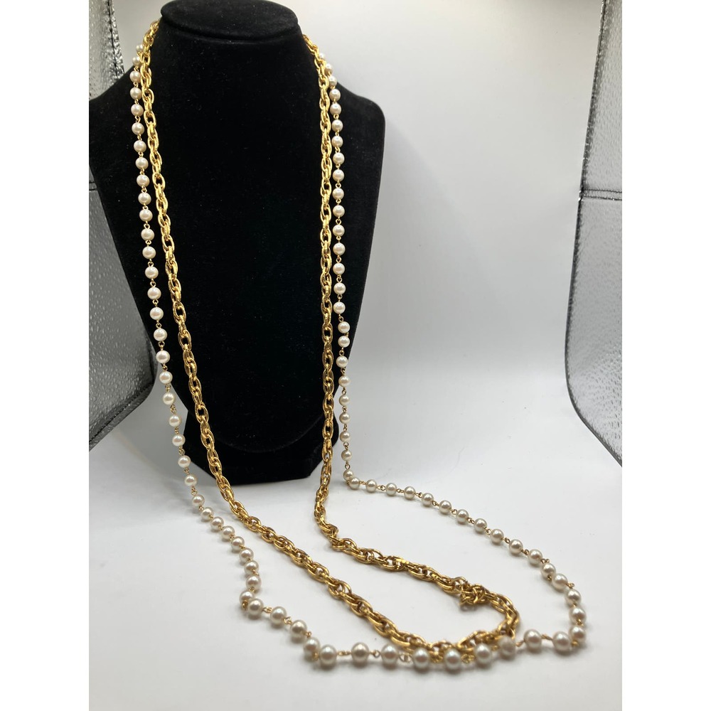 Vintage White Pearls & Gold-Tone Lariat Long Necklace! - Picture 3 of 7